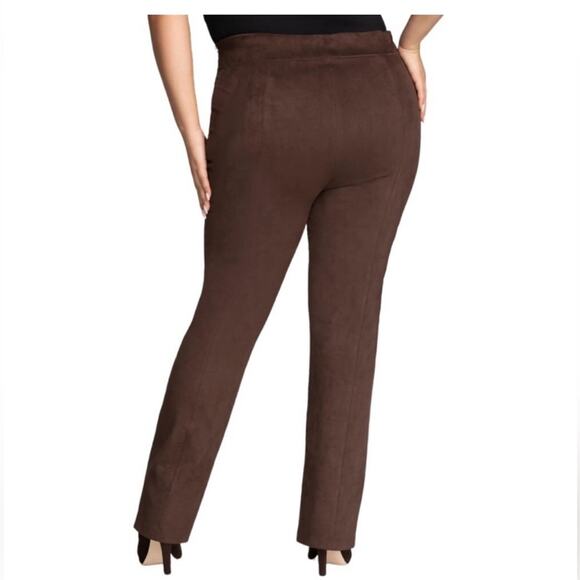 Good American Chocolate Brown Faux Suede Pant Size 8 Boss Split Hem Straight Leg - Picture 16 of 16